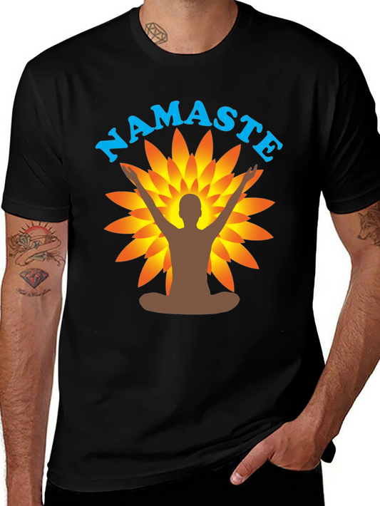 Namaste Yoga T-Shirt - Black Meditating Man