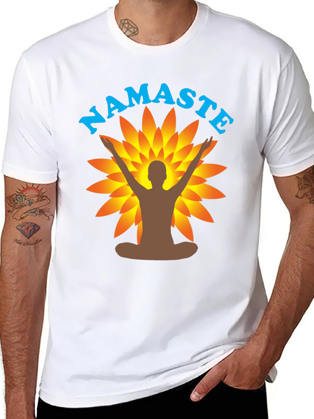 Namaste Yoga T-Shirt - Black Meditating Man