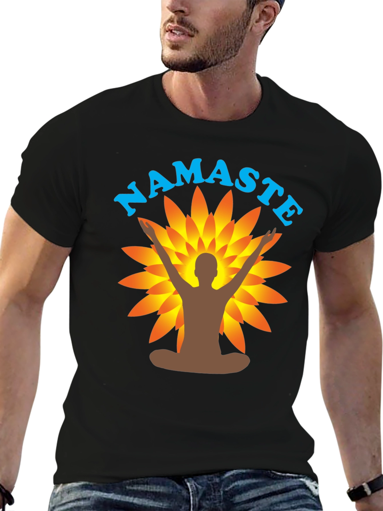 Namaste Yoga T-Shirt - Black Meditating Man