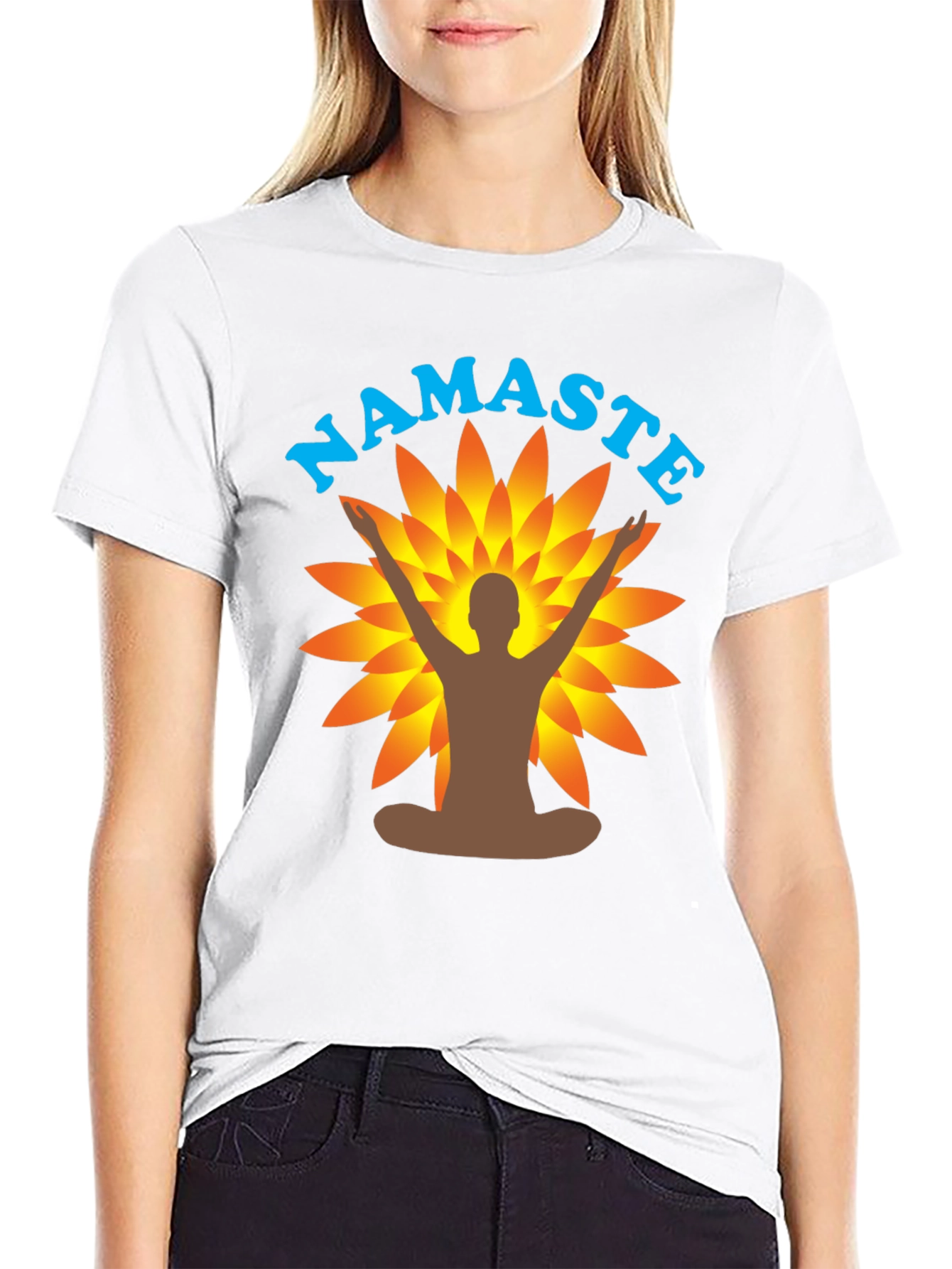 Namaste Yoga T-Shirt - Black Meditating Man