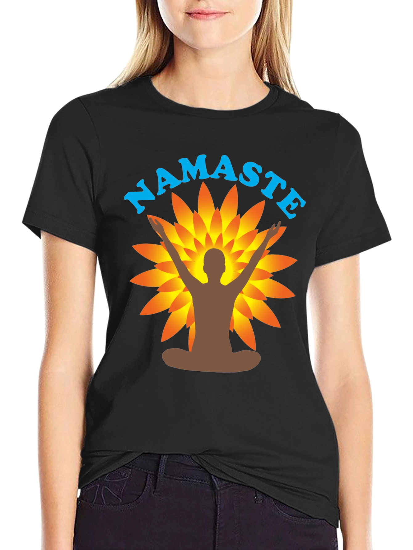 Namaste Yoga T-Shirt - Black Meditating Man