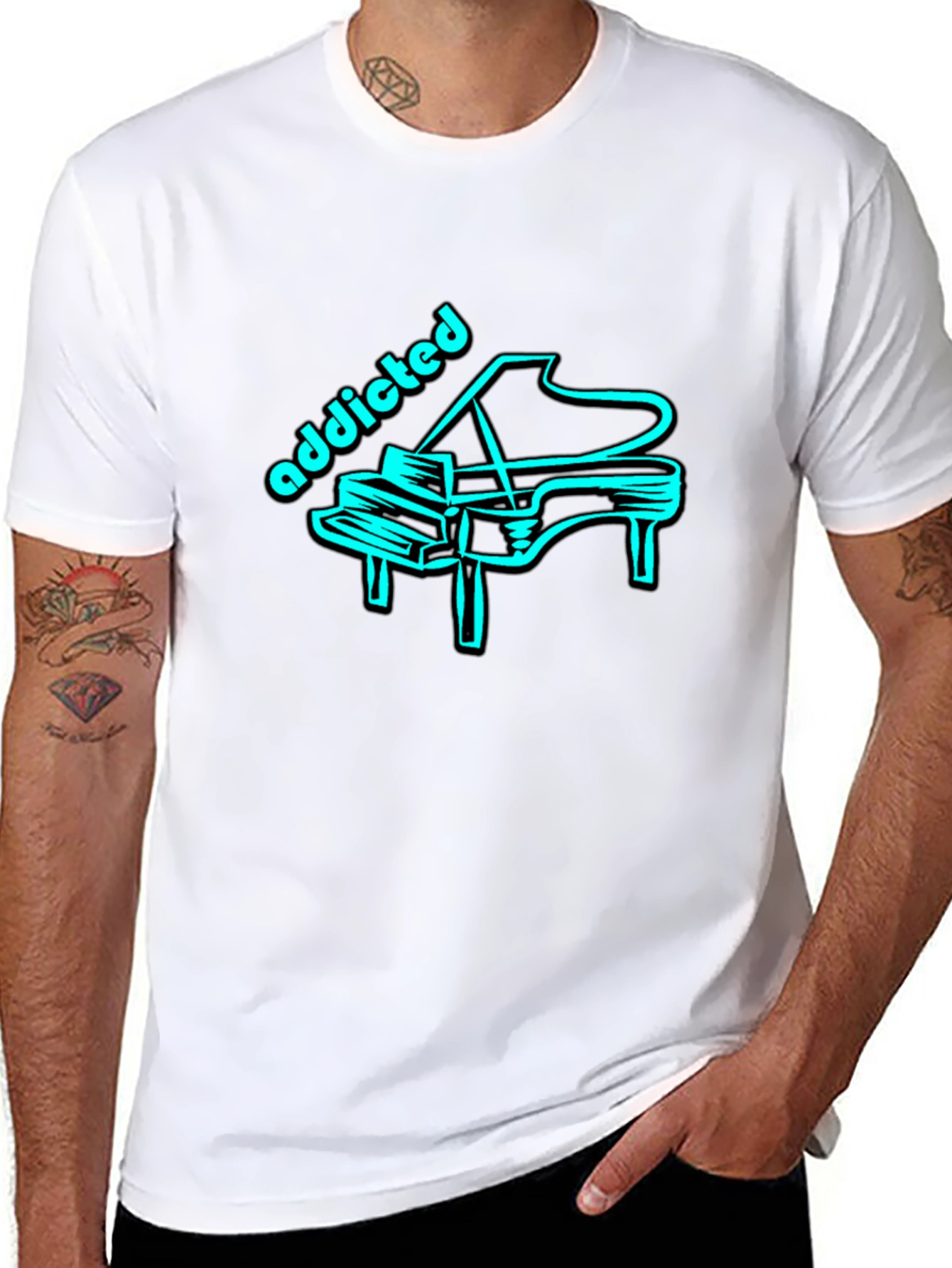 Addicted Piano Tee - Cool Graphic T-Shirt