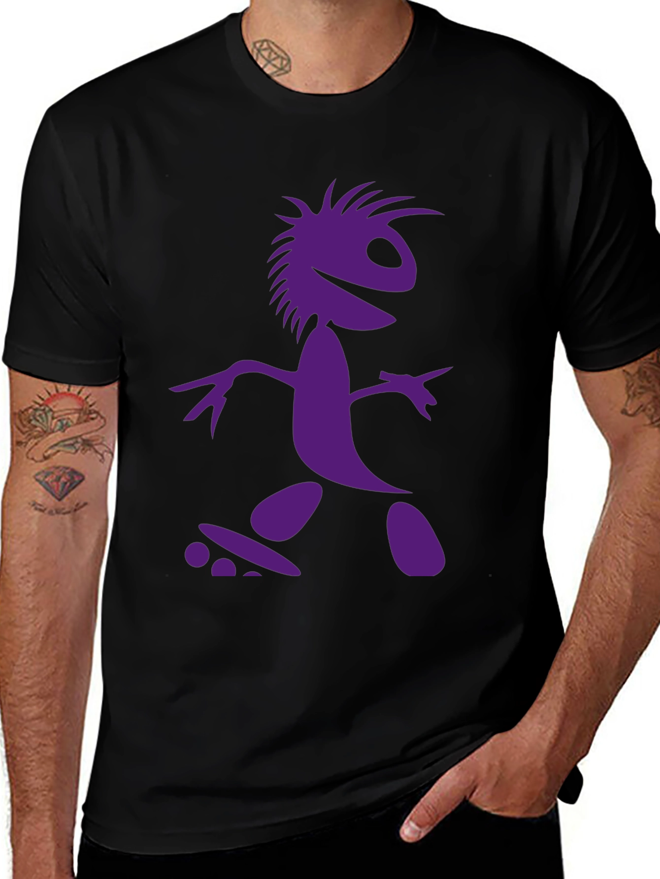 Skateboarding Character Graphic Tee - Black