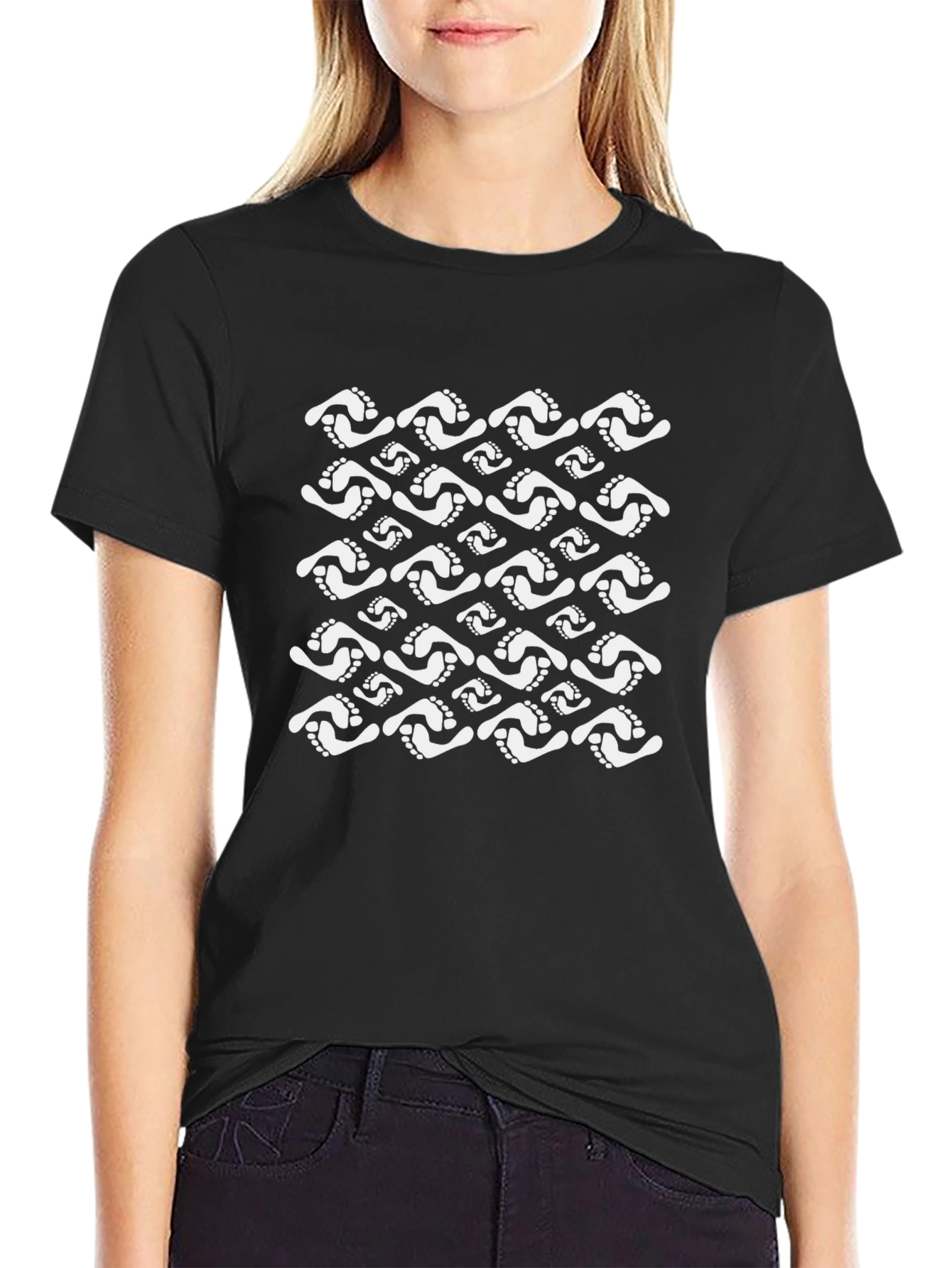 Footprint Pattern Black T-Shirt