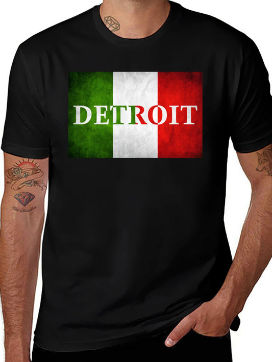 Detroit Italian Flag T-Shirt - Black Crew Neck Tee