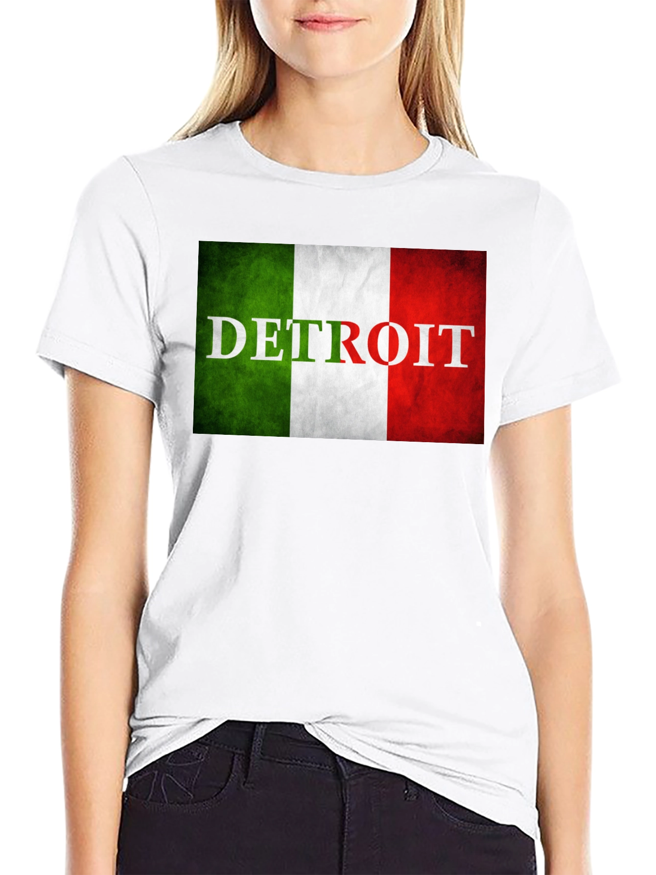 Detroit Italian Flag T-Shirt - Black Crew Neck Tee