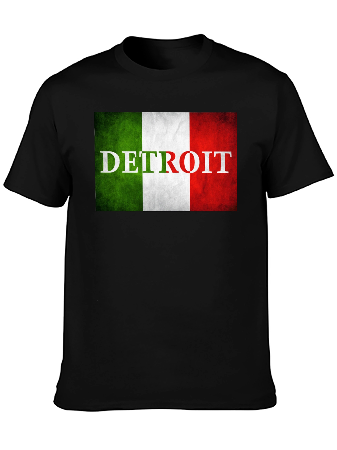 Detroit Italian Flag T-Shirt - Black Crew Neck Tee