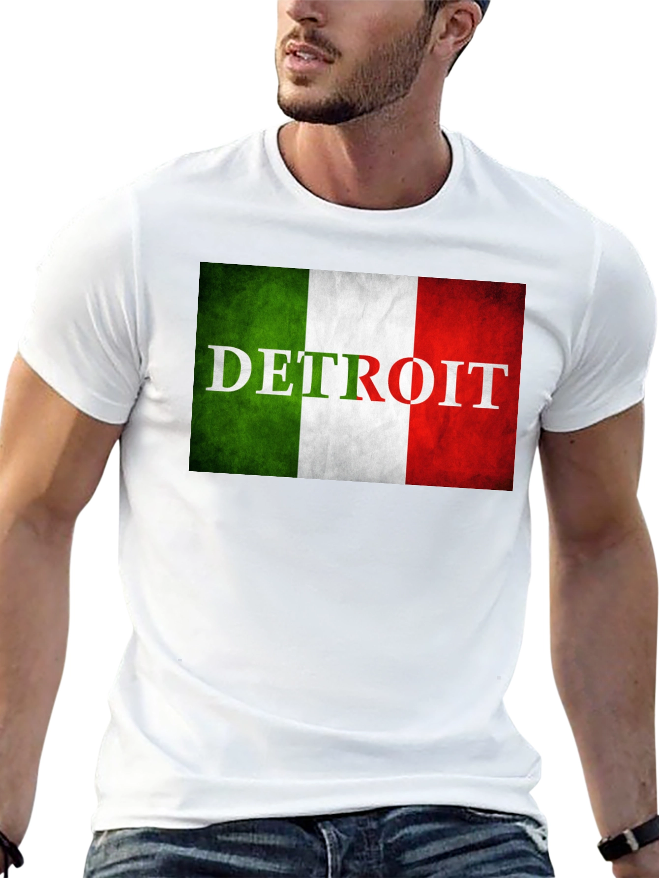 Detroit Italian Flag T-Shirt - Black Crew Neck Tee