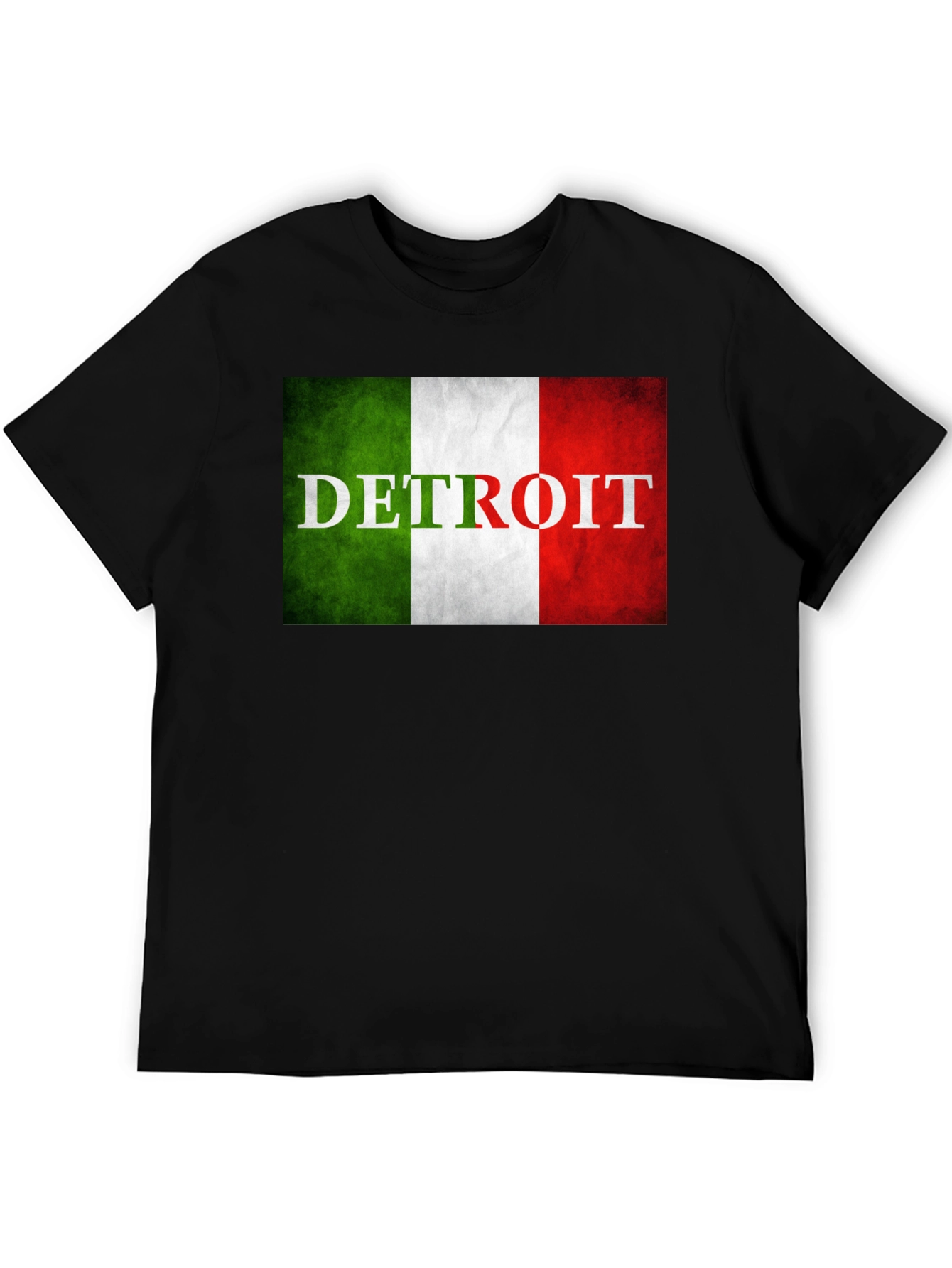 Detroit Italian Flag T-Shirt - Black Crew Neck Tee