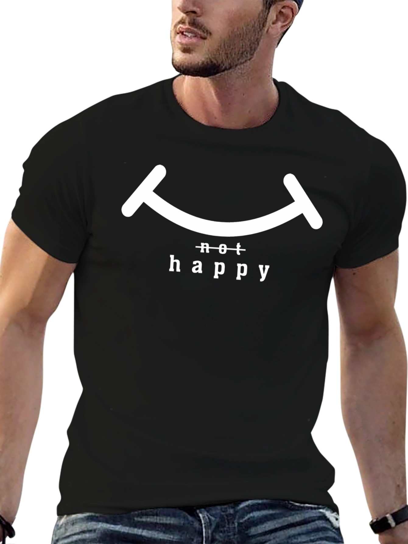 Not Happy Graphic Tee - Black Cotton T-Shirt