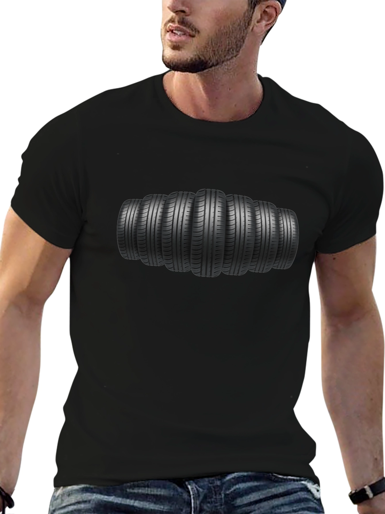 Tire Stack Graphic Tee - Black Cotton Comfort