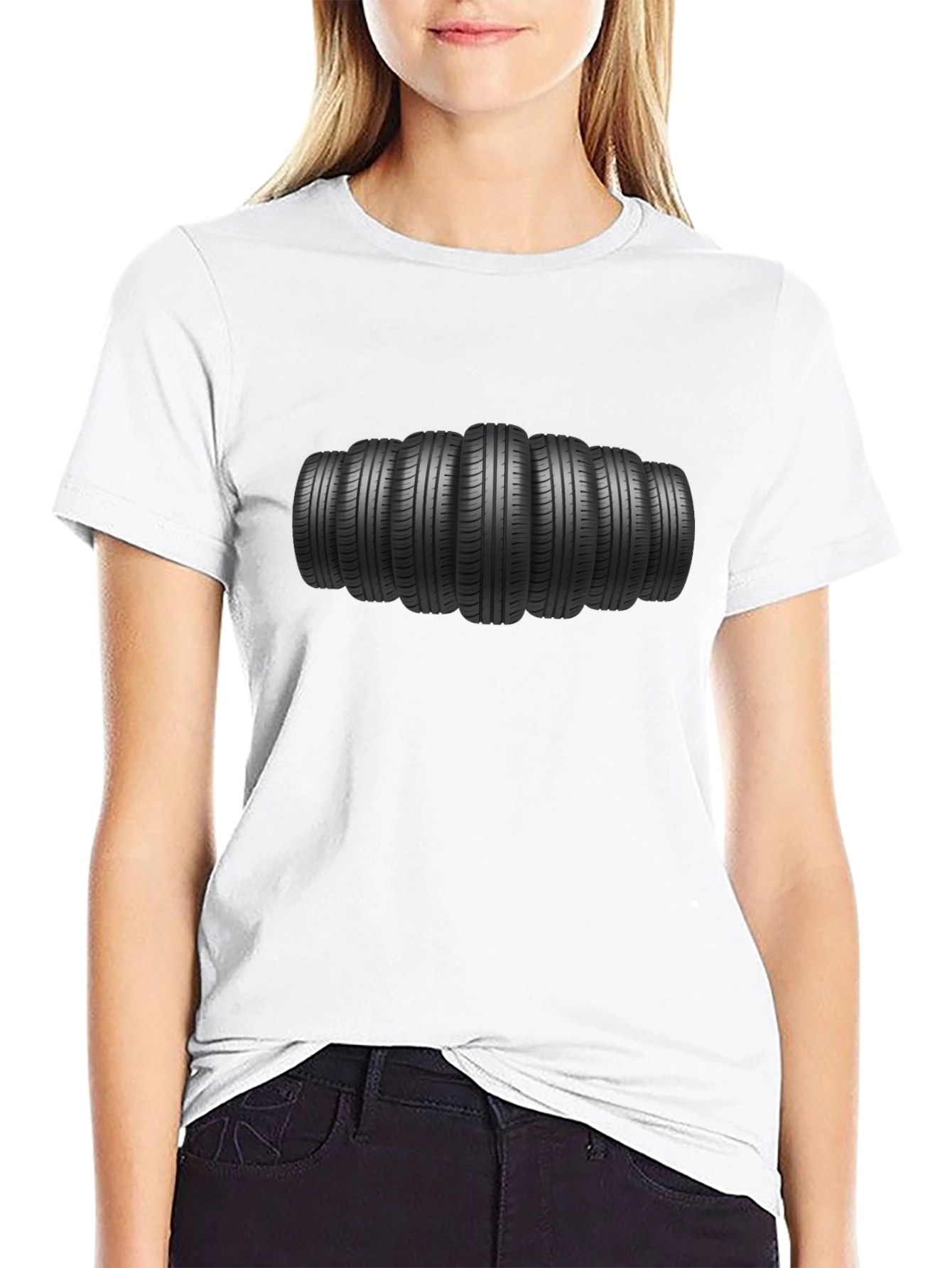 Tire Stack Graphic Tee - Black Cotton Comfort