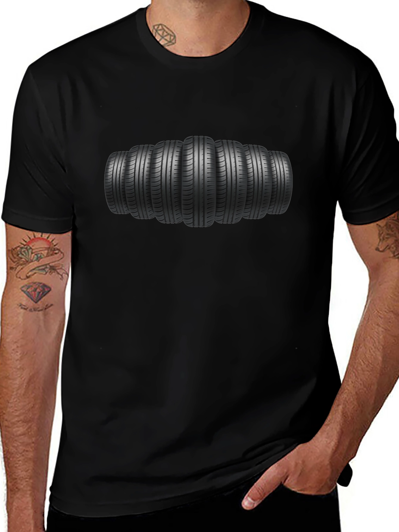Tire Stack Graphic Tee - Black Cotton Comfort