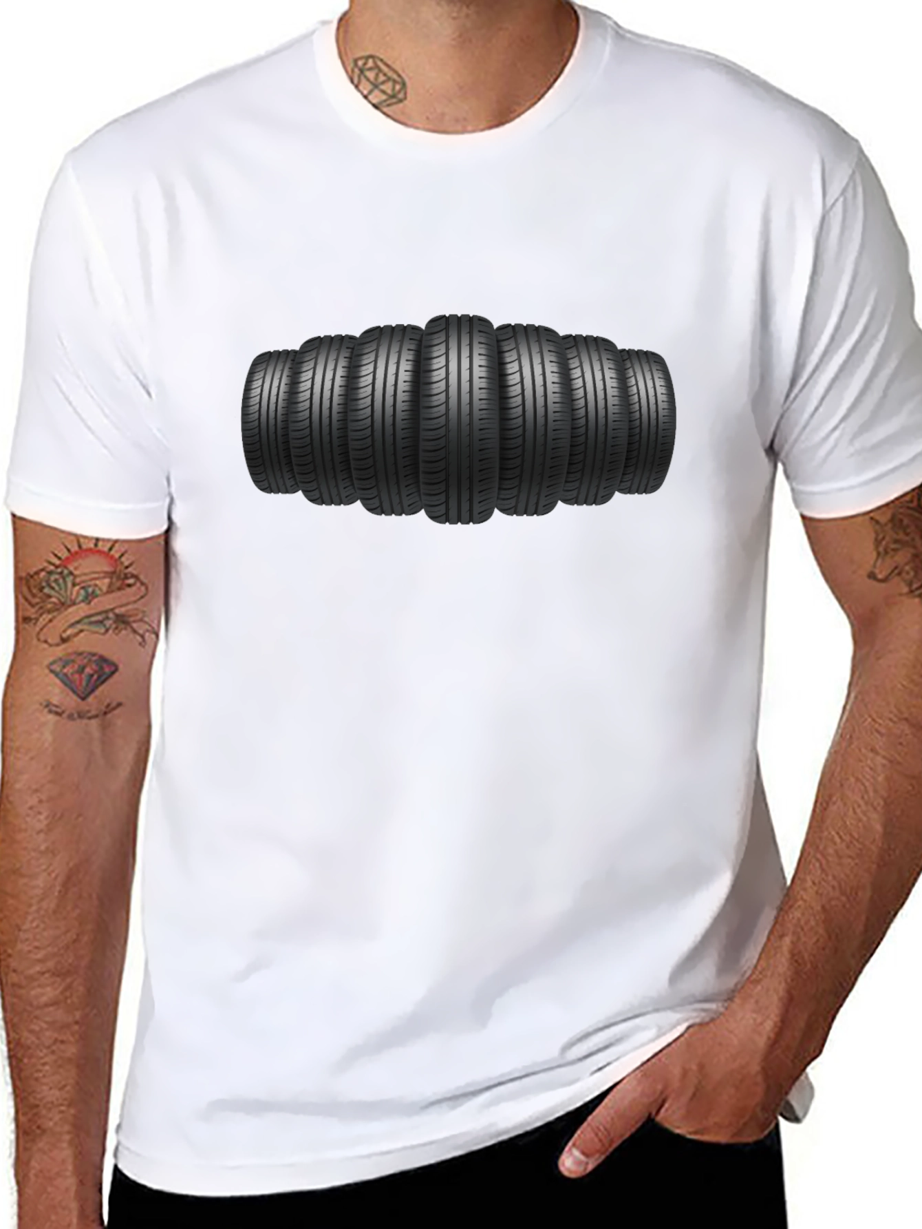 Tire Stack Graphic Tee - Black Cotton Comfort