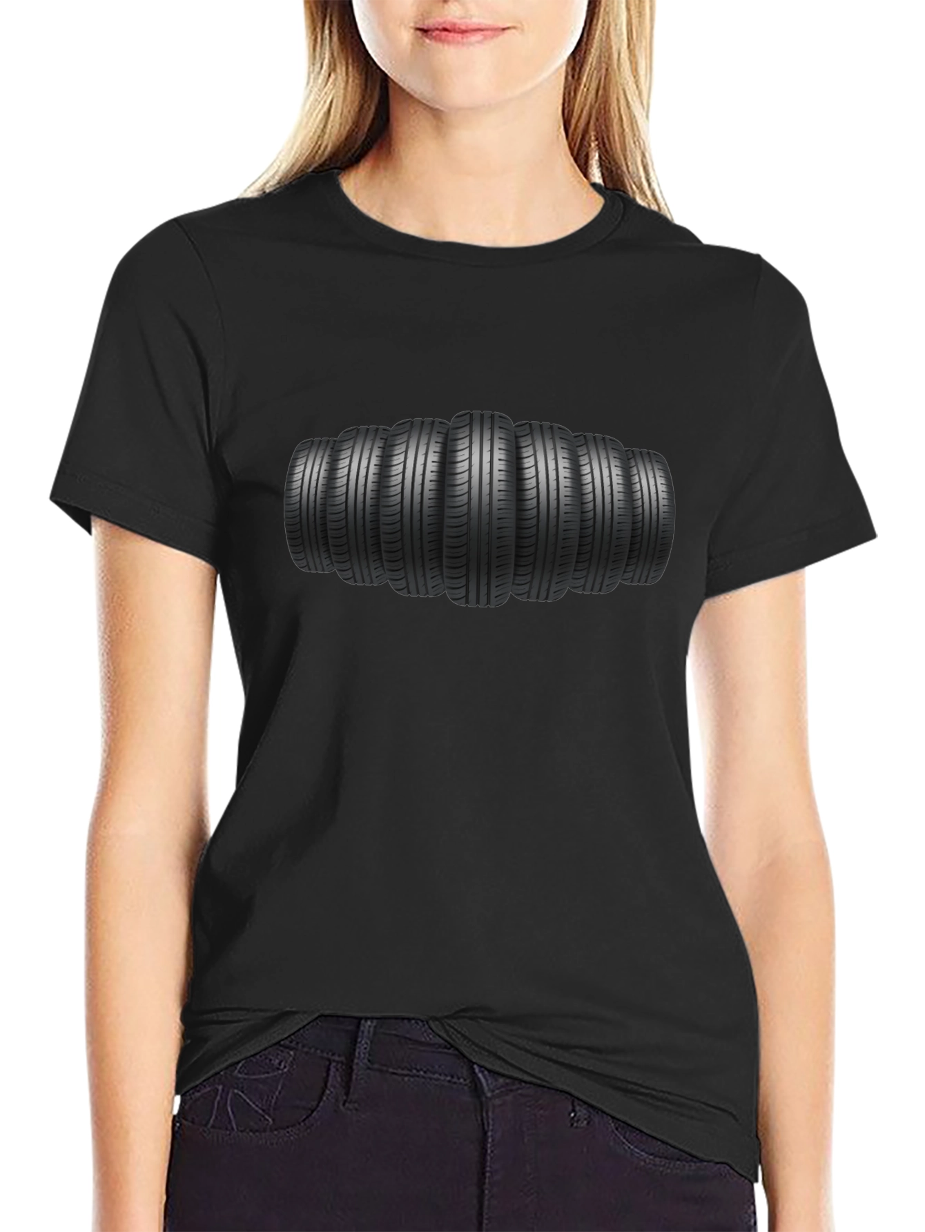 Tire Stack Graphic Tee - Black Cotton Comfort