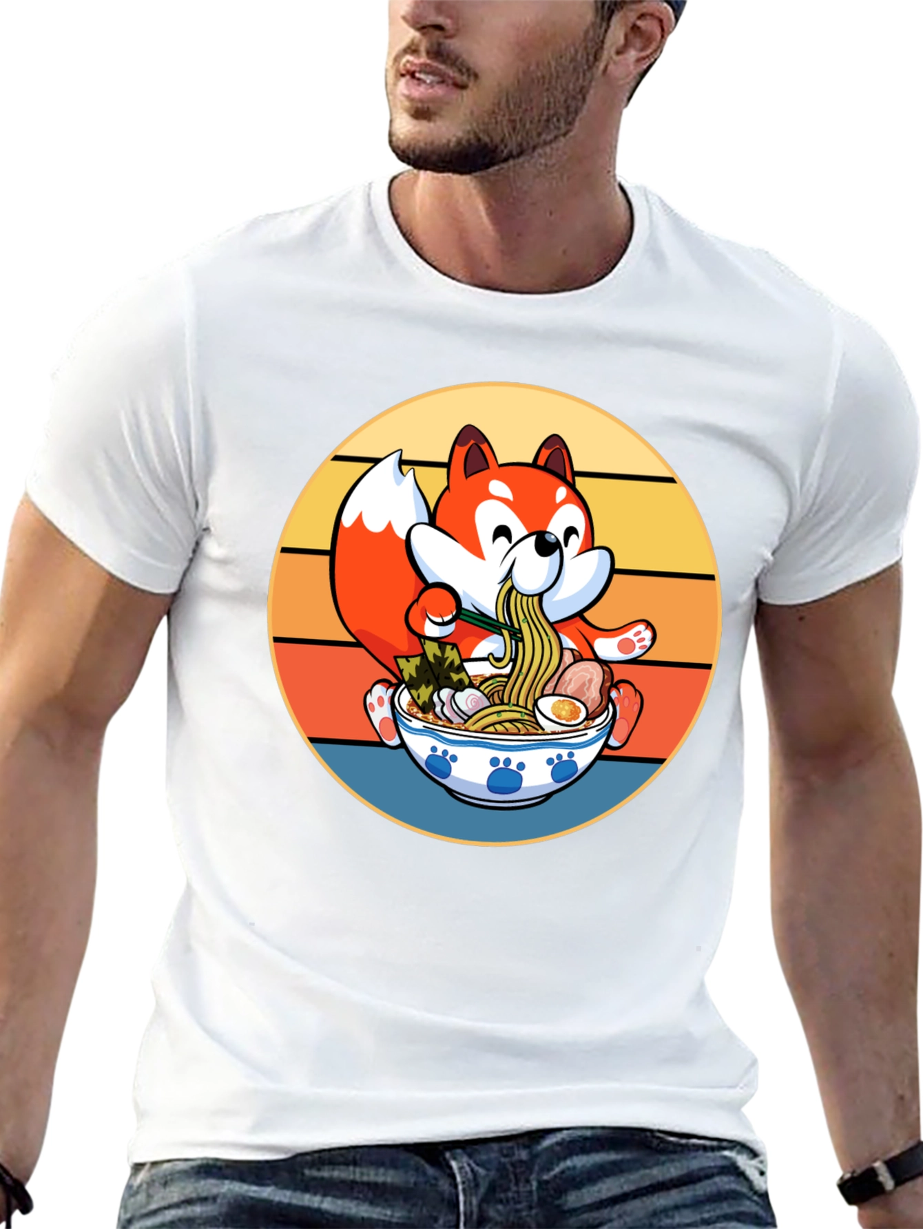 Retro Anime Fox Ramen Bowl T-Shirt