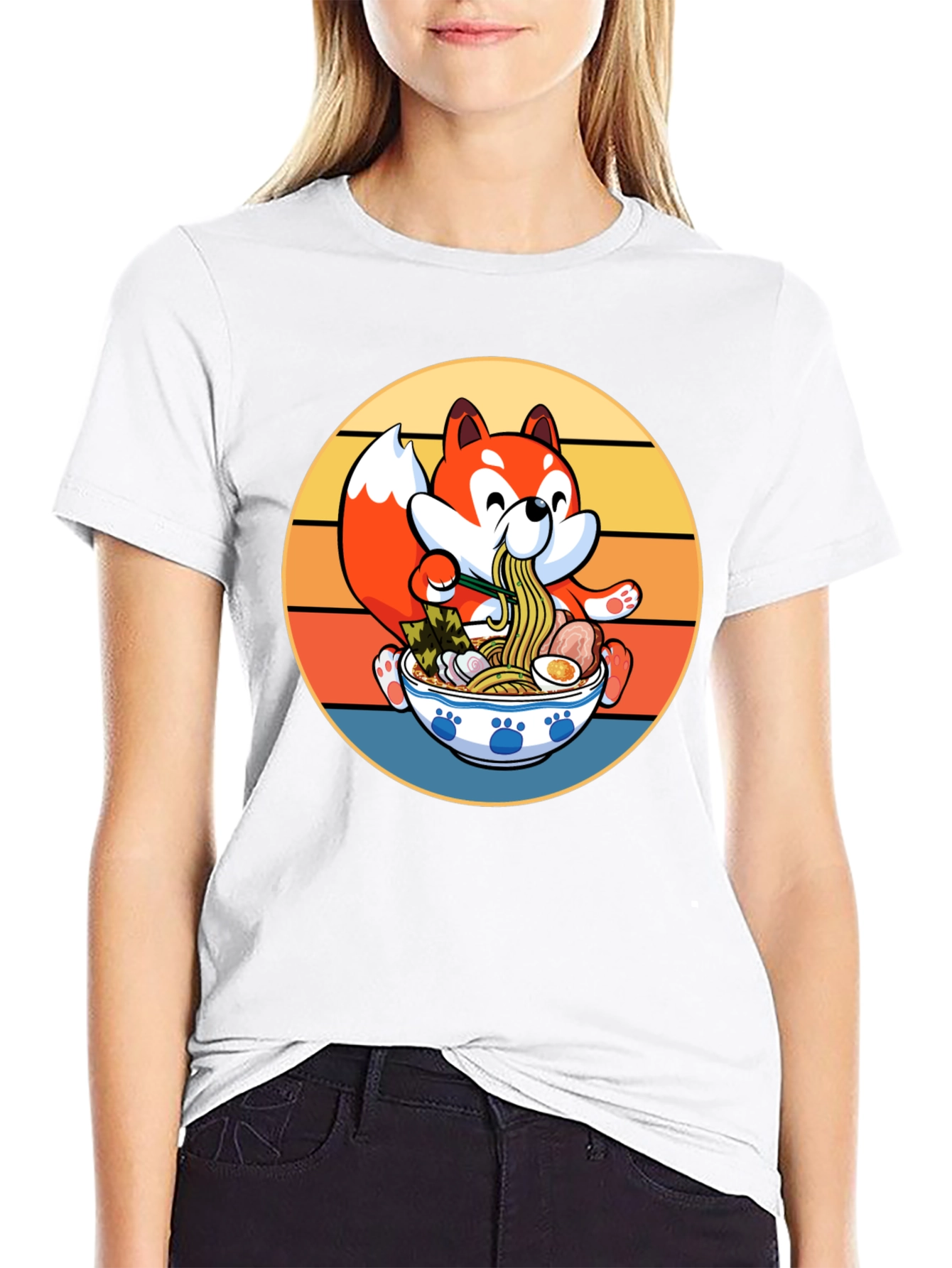 Retro Anime Fox Ramen Bowl T-Shirt