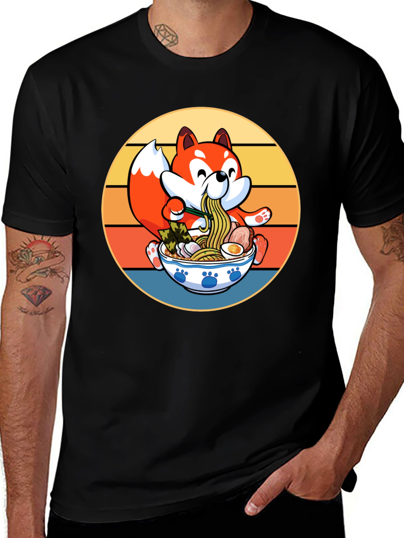 Retro Anime Fox Ramen Bowl T-Shirt