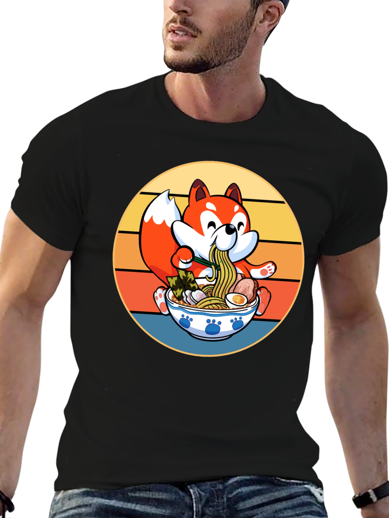 Retro Anime Fox Ramen Bowl T-Shirt