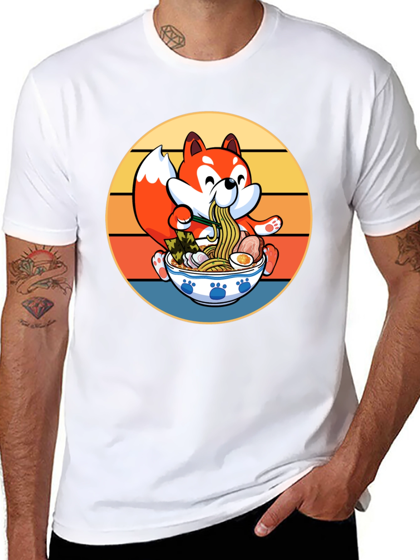 Retro Anime Fox Ramen Bowl T-Shirt