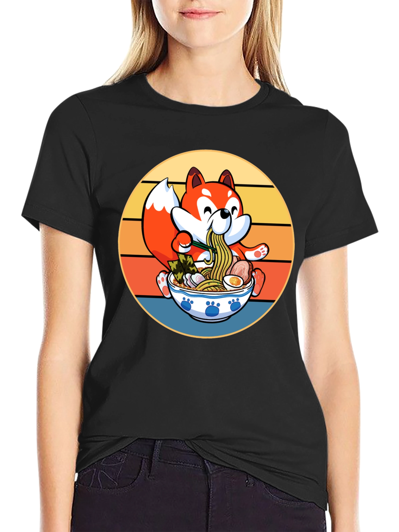Retro Anime Fox Ramen Bowl T-Shirt