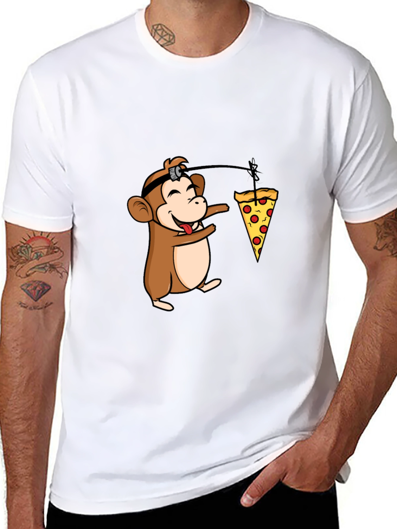 Funny Monkey Pizza T-Shirt - Novelty Cartoon Tee