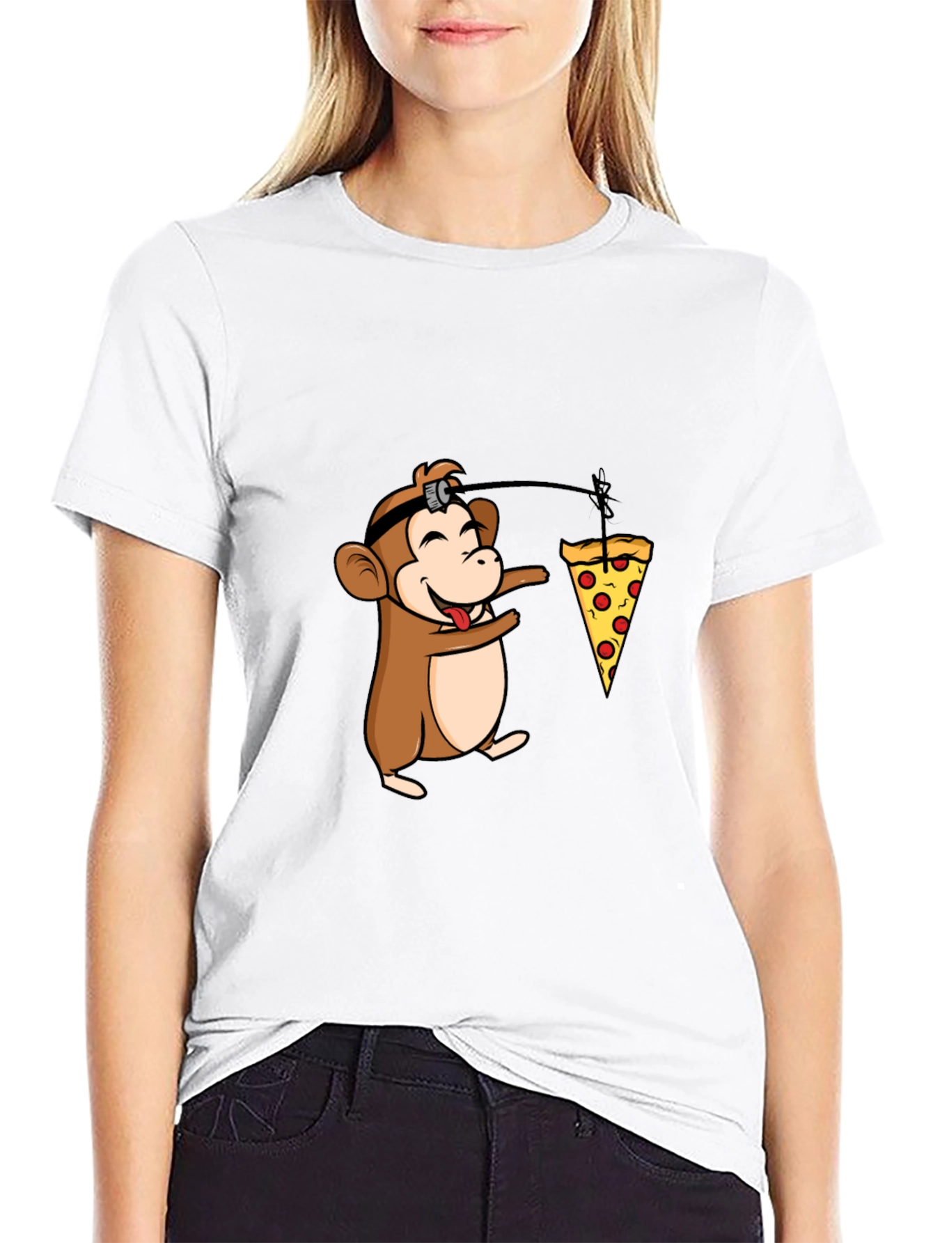 Funny Monkey Pizza T-Shirt - Novelty Cartoon Tee