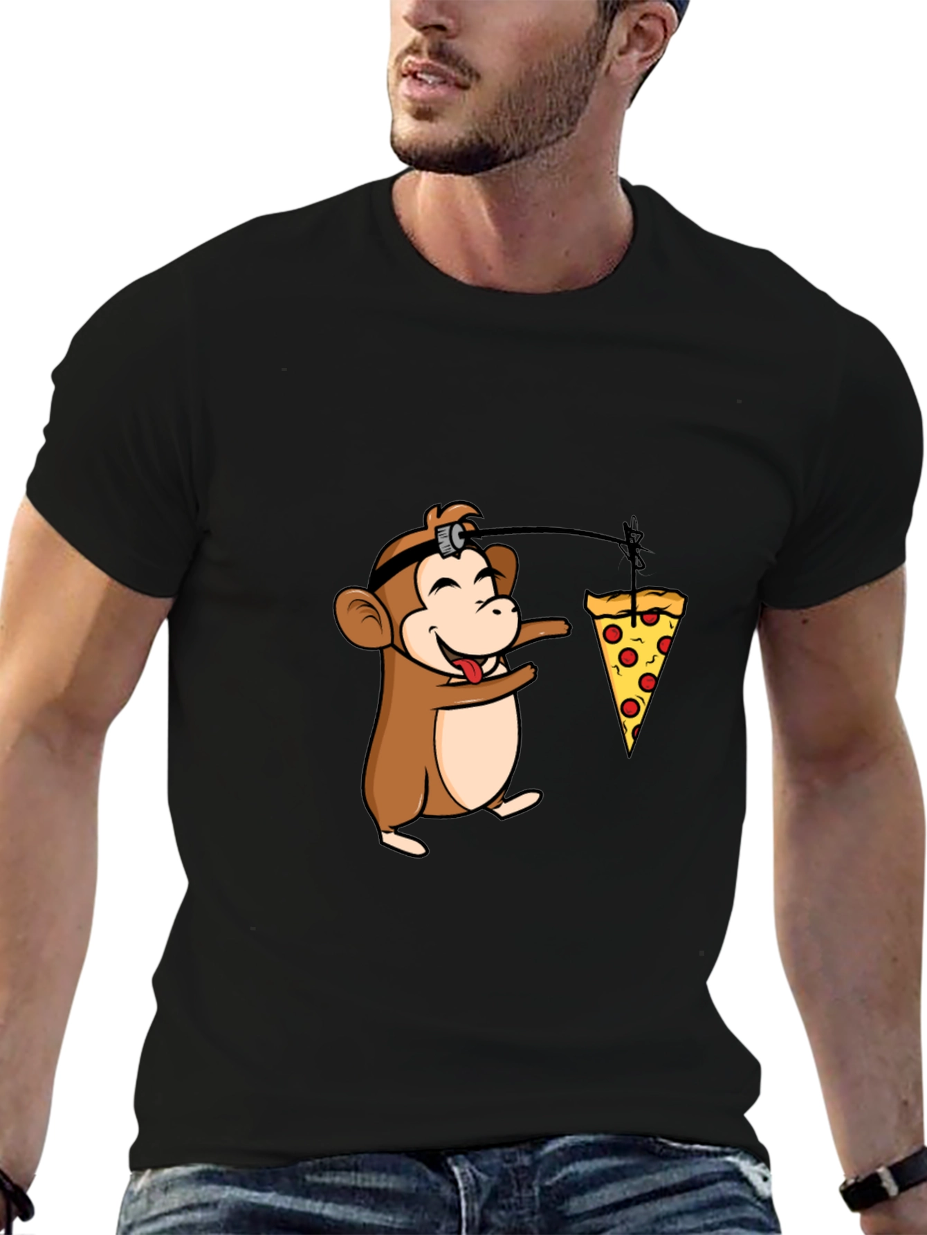 Funny Monkey Pizza T-Shirt - Novelty Cartoon Tee