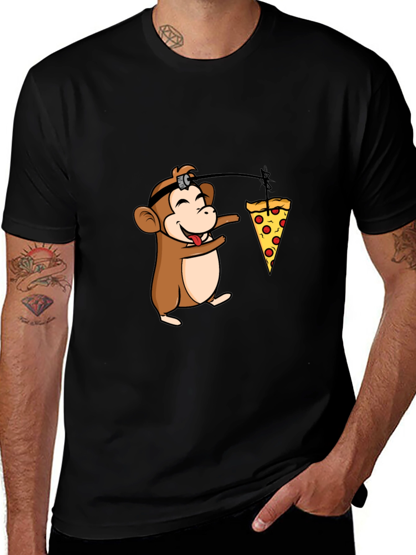 Funny Monkey Pizza T-Shirt - Novelty Cartoon Tee