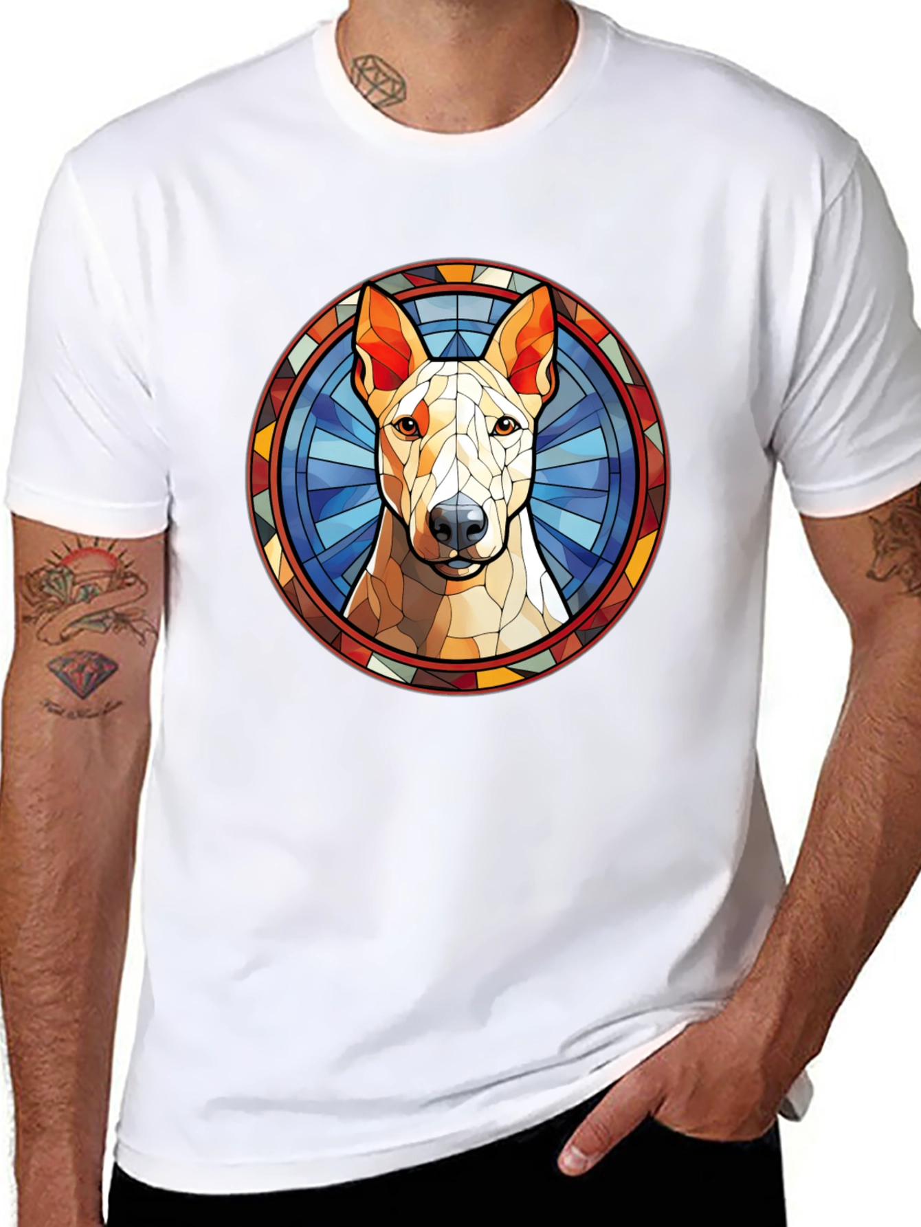 Dog Stained Glass Style Black T-Shirt