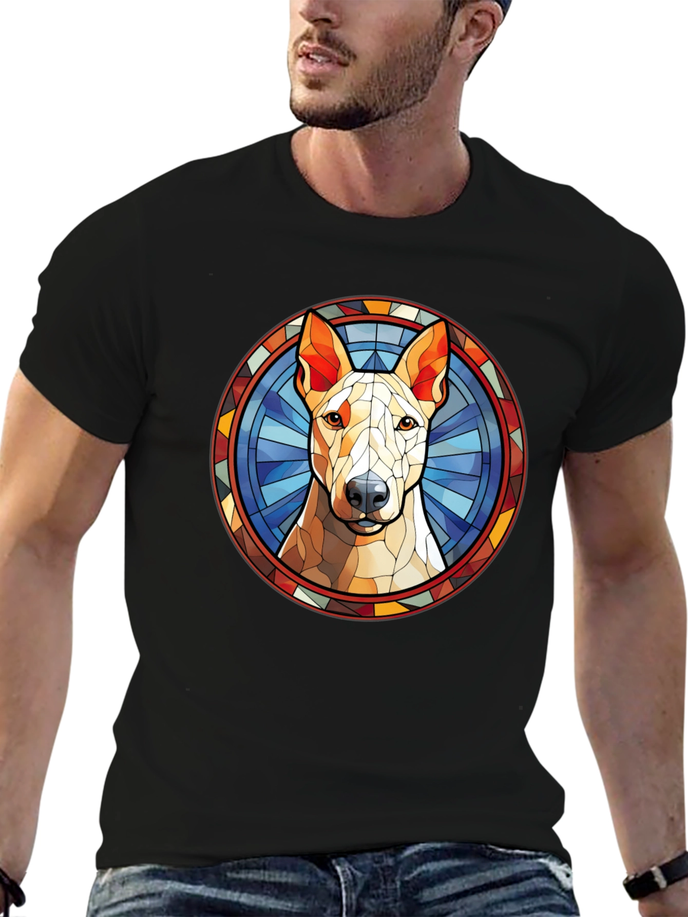 Dog Stained Glass Style Black T-Shirt