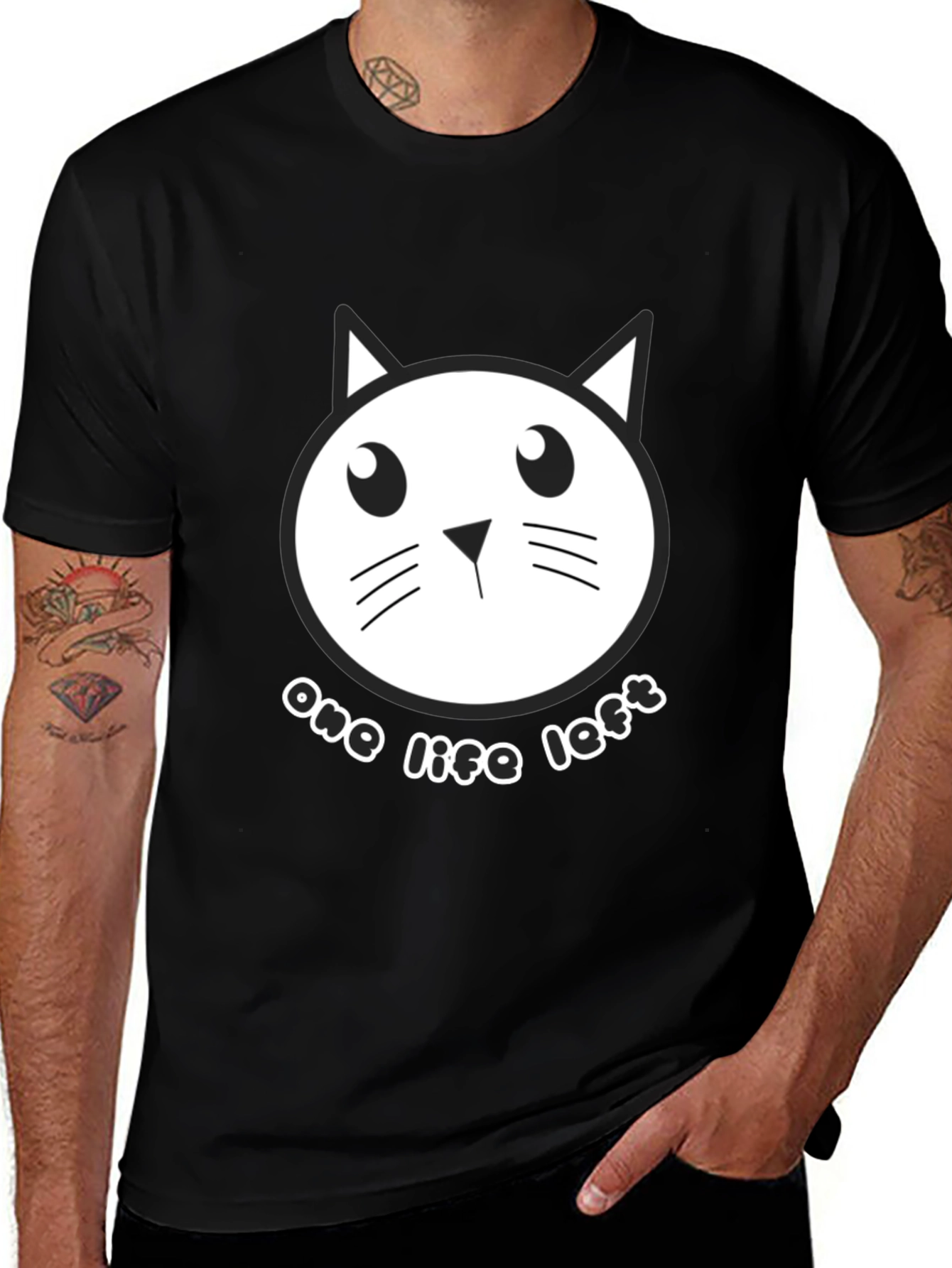One Life Left Cat Graphic Tee - Black