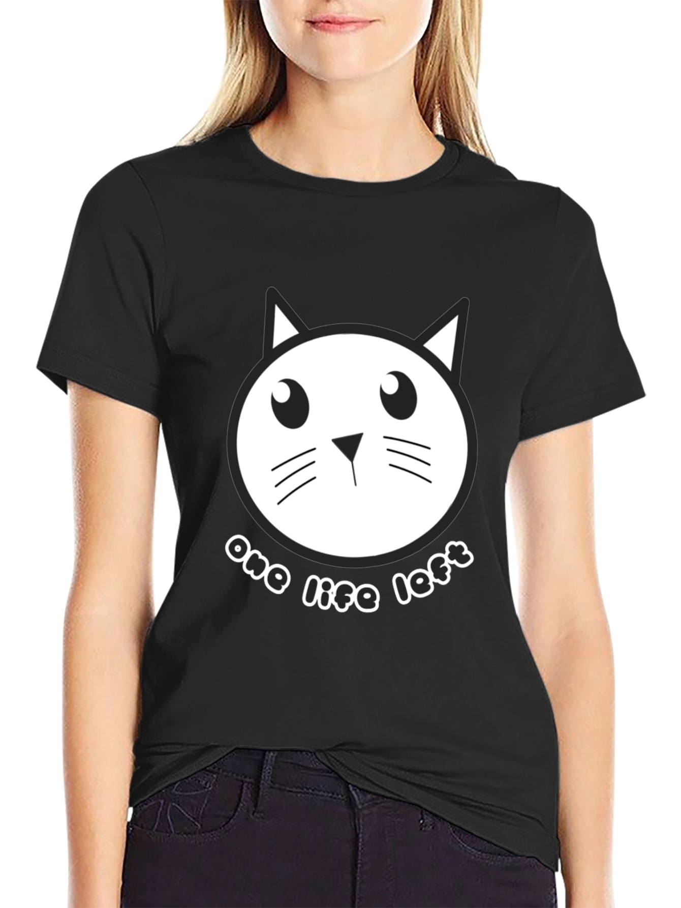 One Life Left Cat Graphic Tee - Black