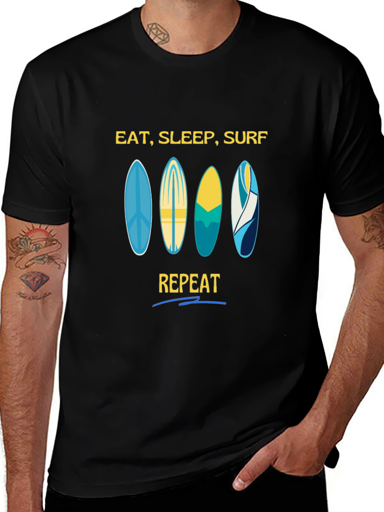 Eat Sleep Surf Repeat Black Graphic Tee