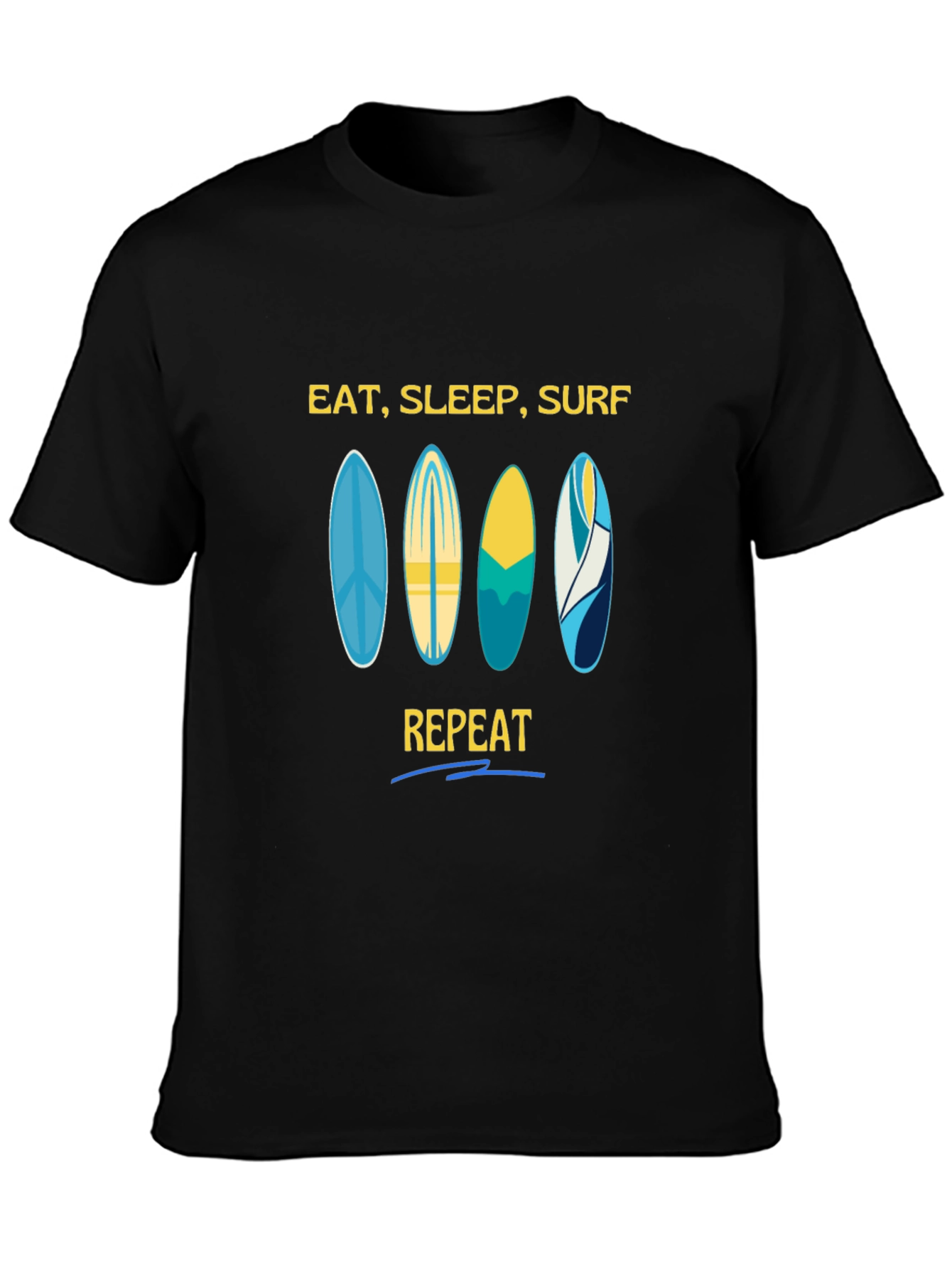 Eat Sleep Surf Repeat Black Graphic Tee