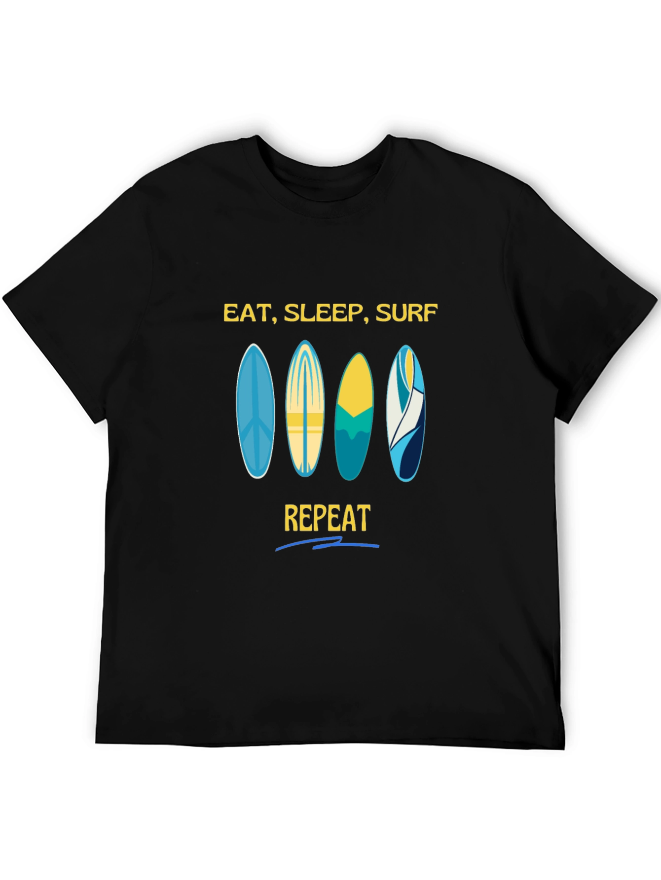 Eat Sleep Surf Repeat Black Graphic Tee