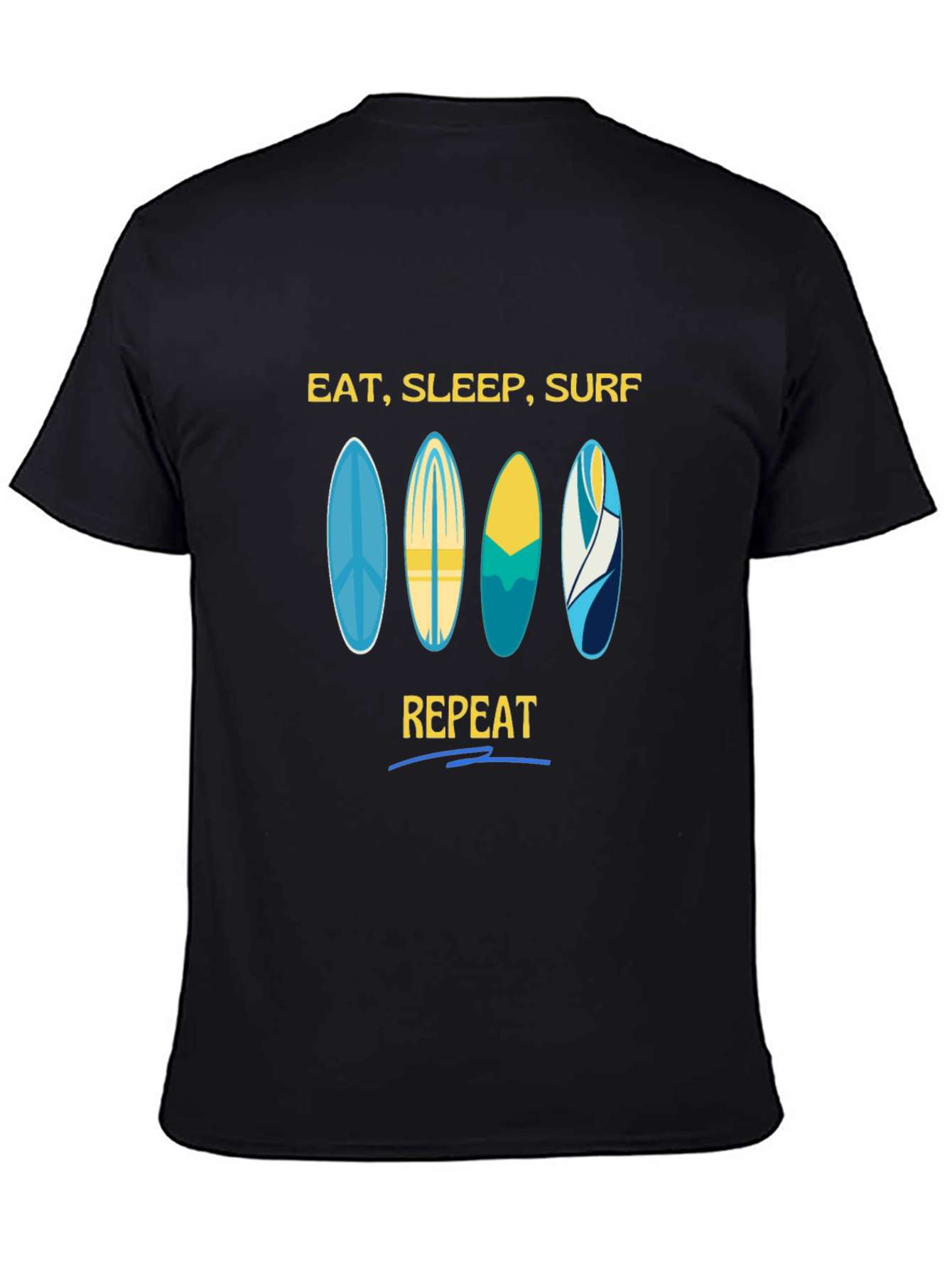Eat Sleep Surf Repeat Black Graphic Tee