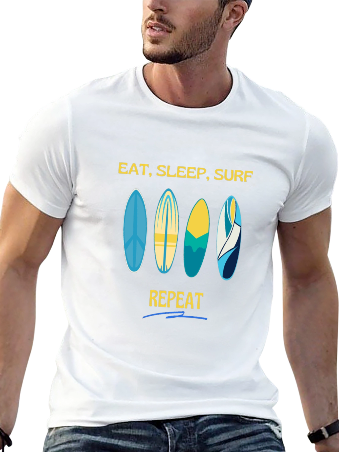 Eat Sleep Surf Repeat Black Graphic Tee
