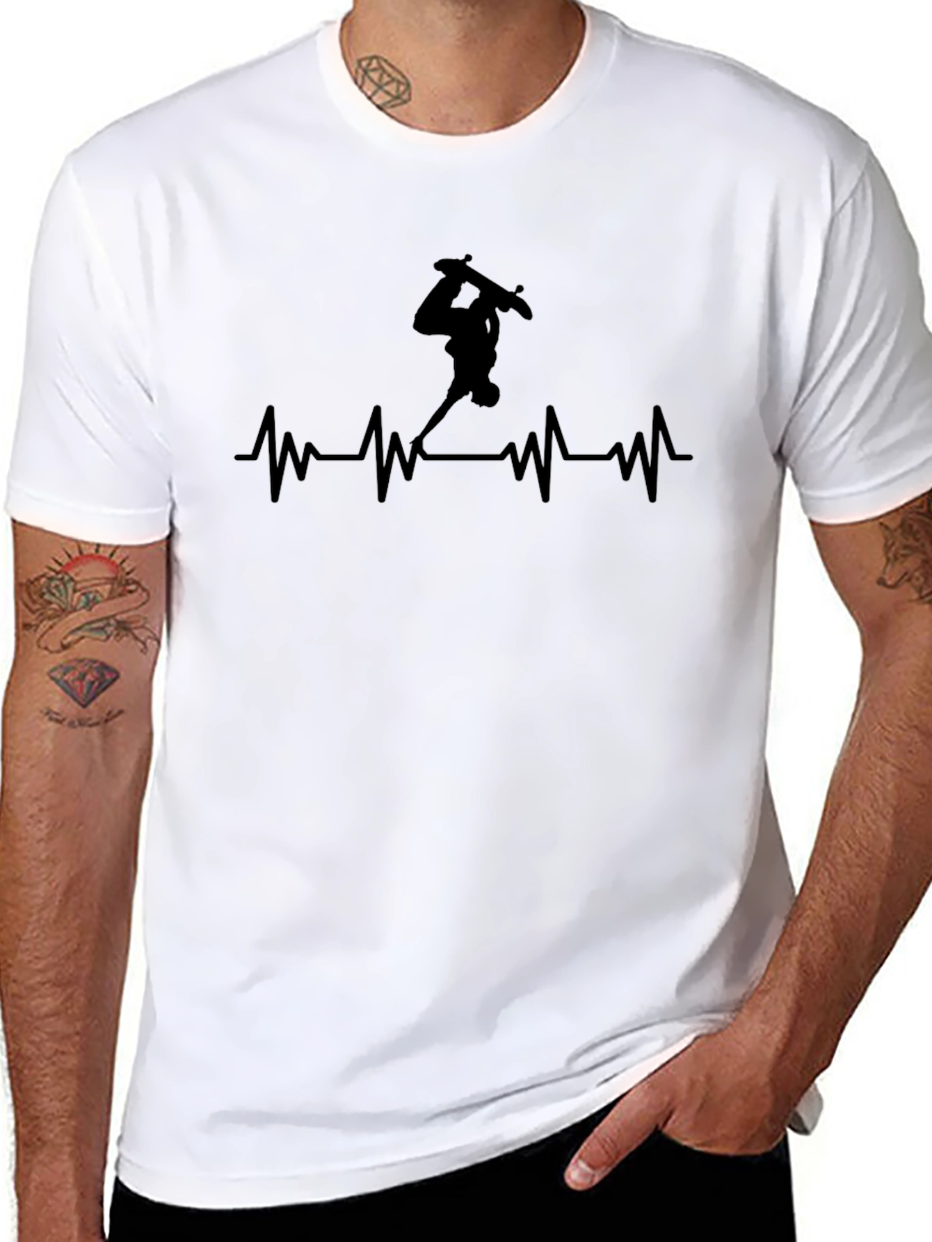 Skateboard Heartbeat T-Shirt - Black Graphic Tee