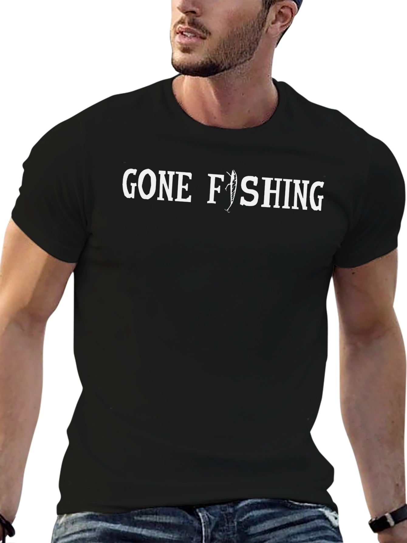 Gone Fishing Graphic T-Shirt - Black Cotton Tee