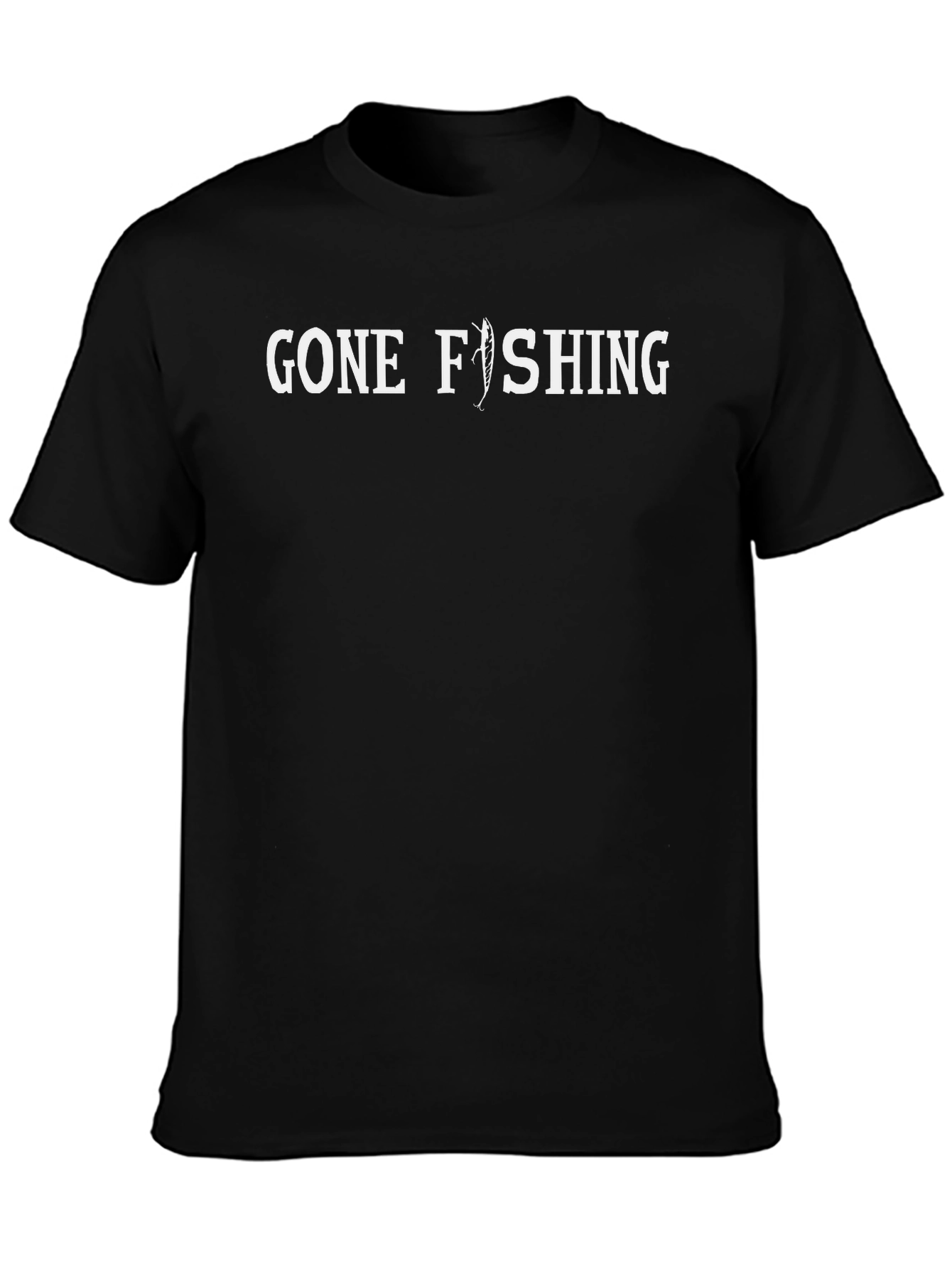 Gone Fishing Graphic T-Shirt - Black Cotton Tee