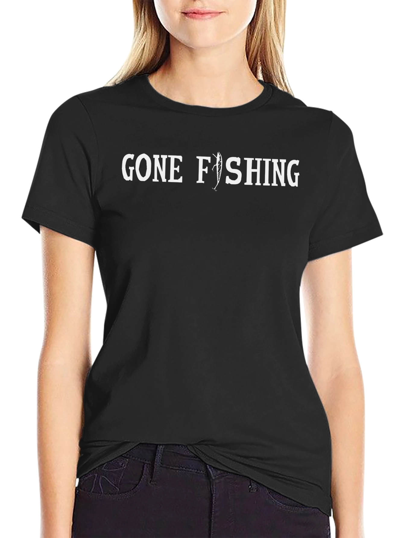 Gone Fishing Graphic T-Shirt - Black Cotton Tee