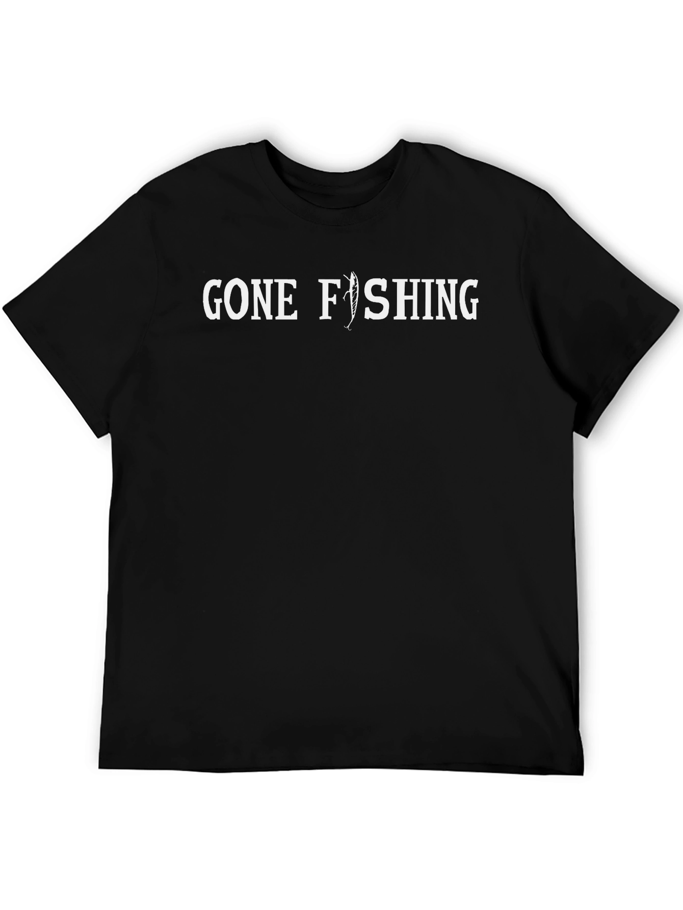 Gone Fishing Graphic T-Shirt - Black Cotton Tee