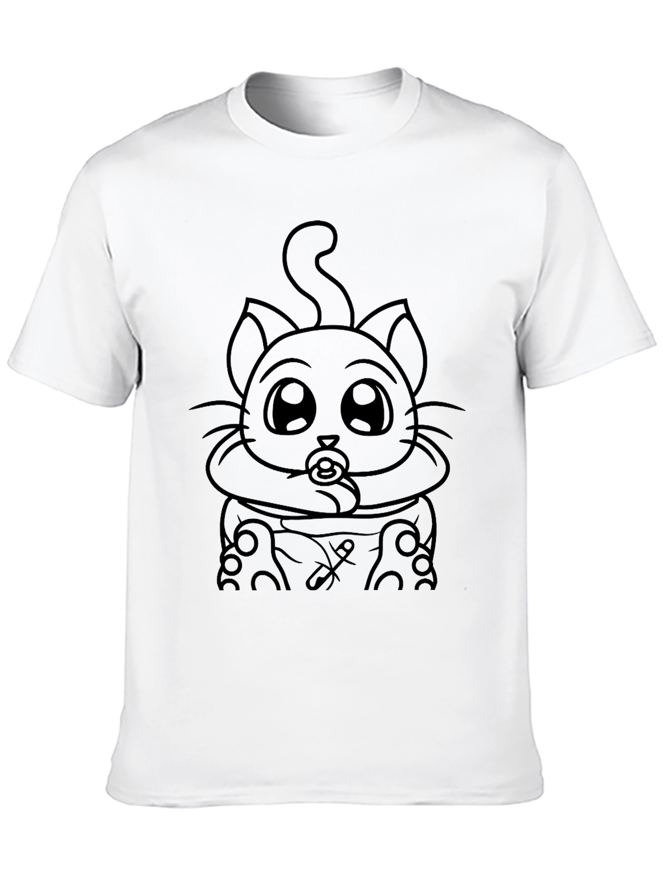 Cute Cartoon Cat on Black Unisex T-Shirt