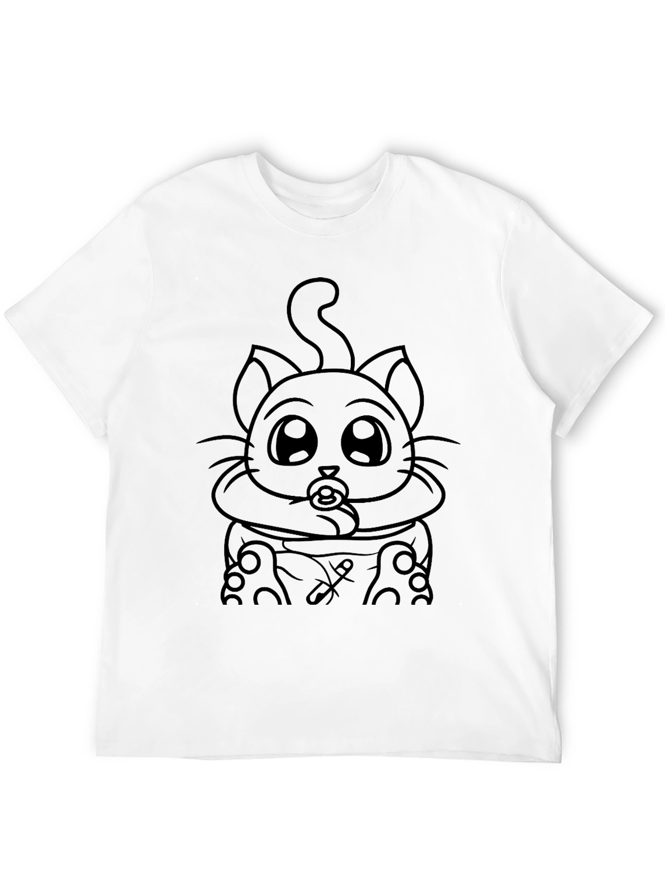 Cute Cartoon Cat on Black Unisex T-Shirt