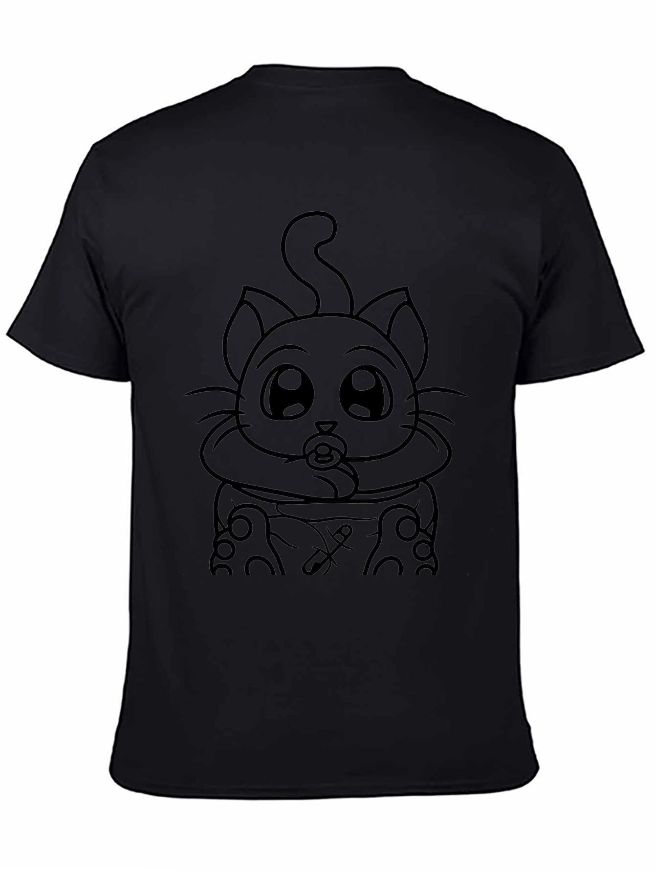 Cute Cartoon Cat on Black Unisex T-Shirt