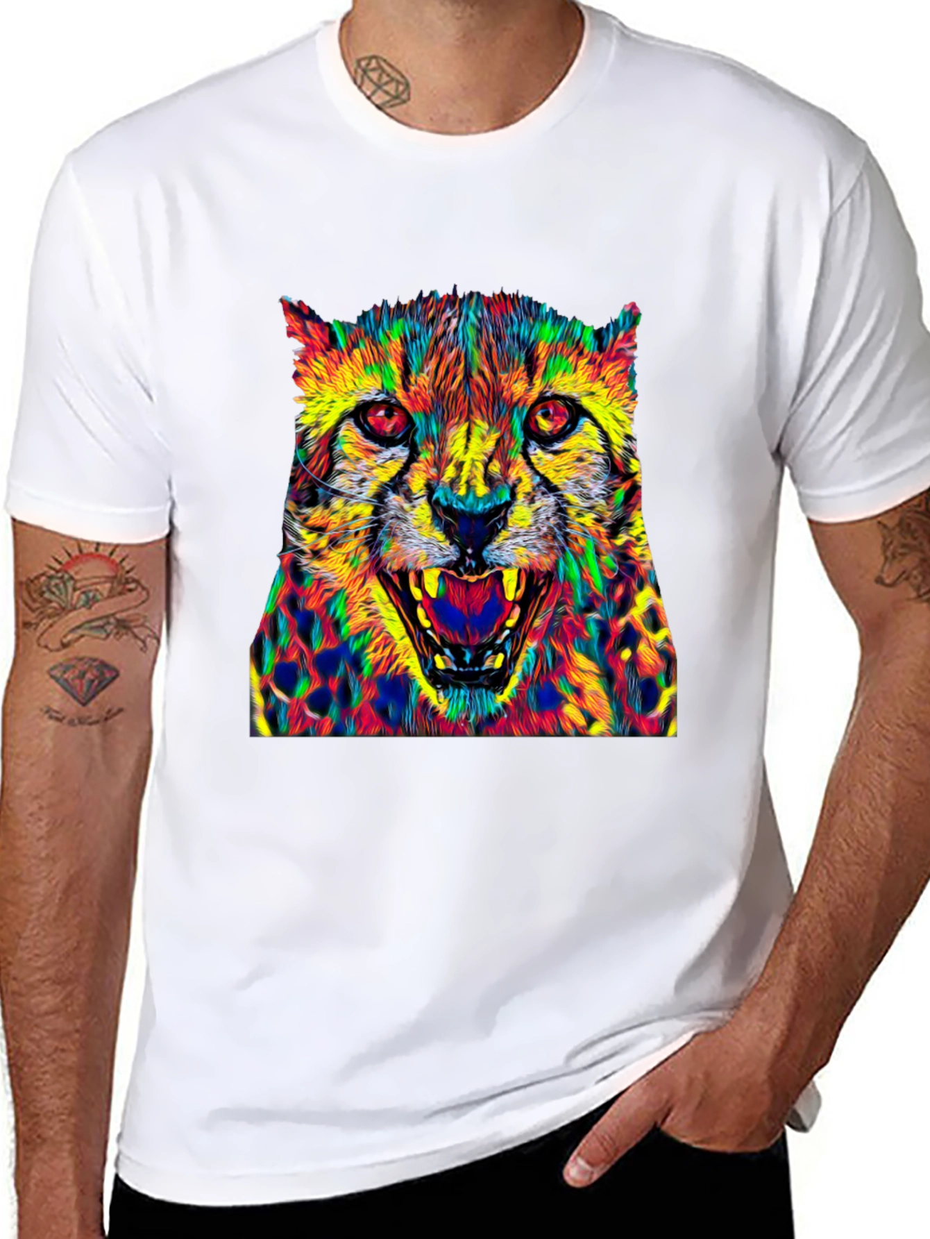 Vibrant Cheetah Graphic Tee - Bold Animal Print