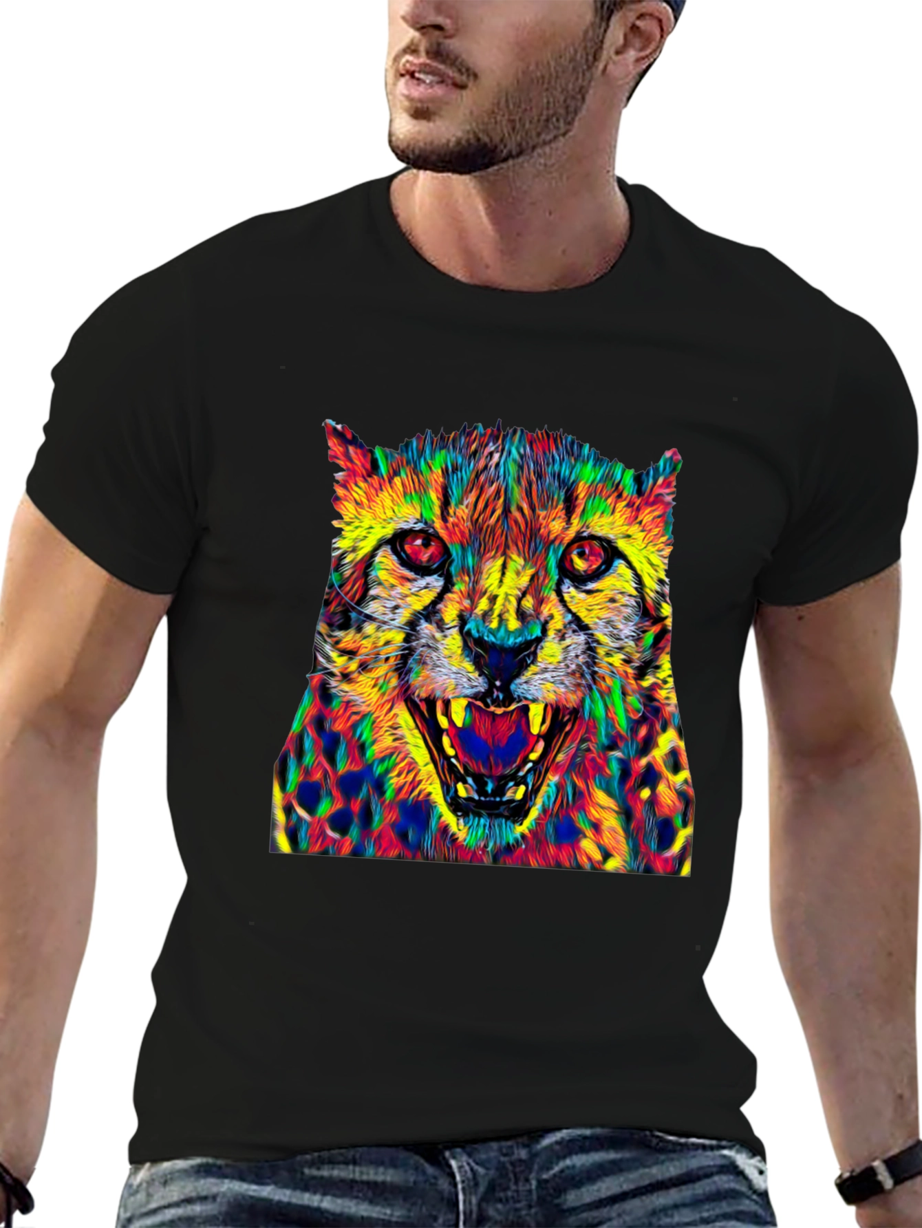 Vibrant Cheetah Graphic Tee - Bold Animal Print