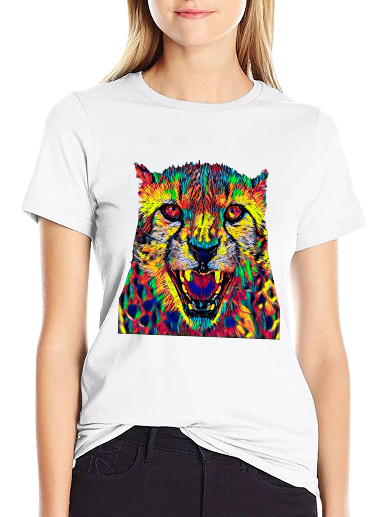 Vibrant Cheetah Graphic Tee - Bold Animal Print
