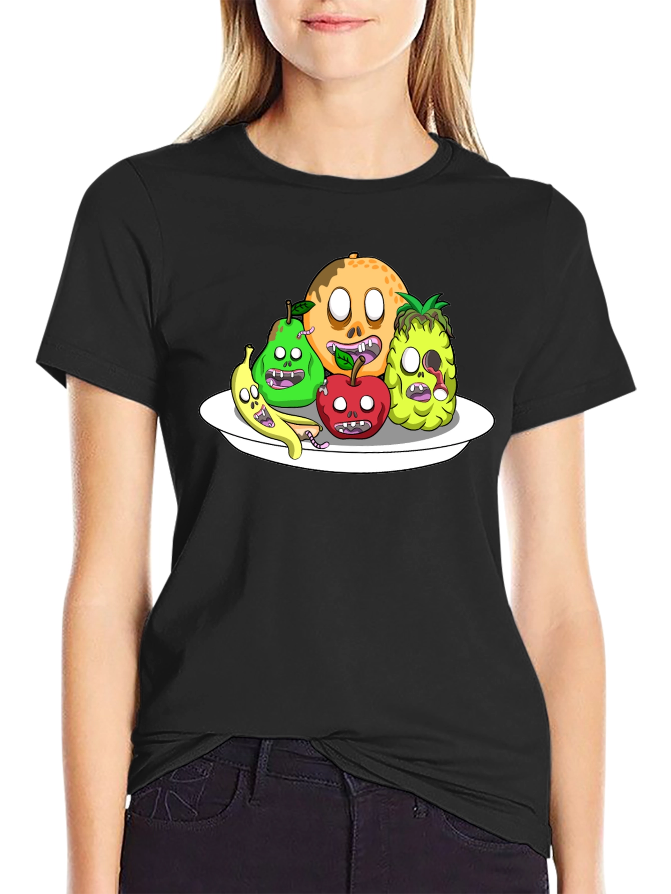 Zombie Fruit Platter Graphic Tee - Black Cotton